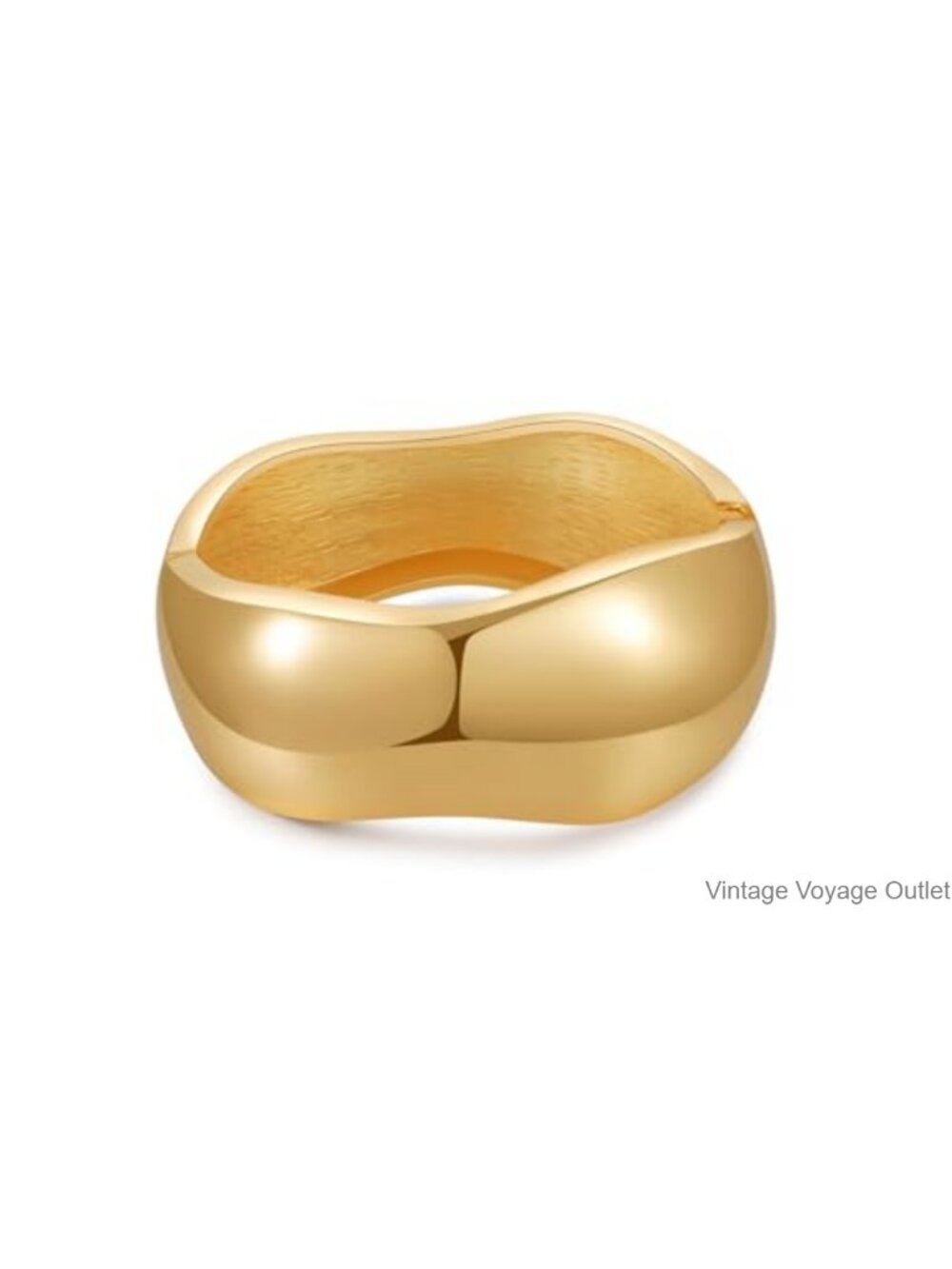 Gold Plated Chunky Cuff Bangle Bracelet Hinged Open Wide Minimalist Women